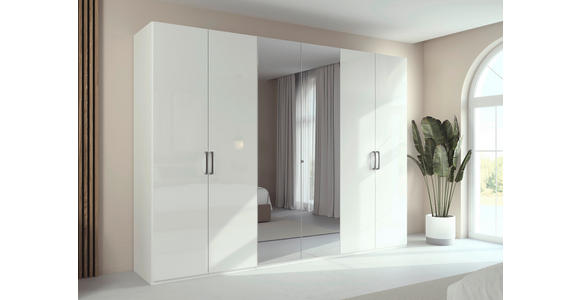 DREHTÜRENSCHRANK 301/223/61 cm,  in Weiß, Weiß Hochglanz, 6-türig  - Chromfarben/Edelstahlfarben, Basics, Glas/Holzwerkstoff (301/223/61cm) - Novel