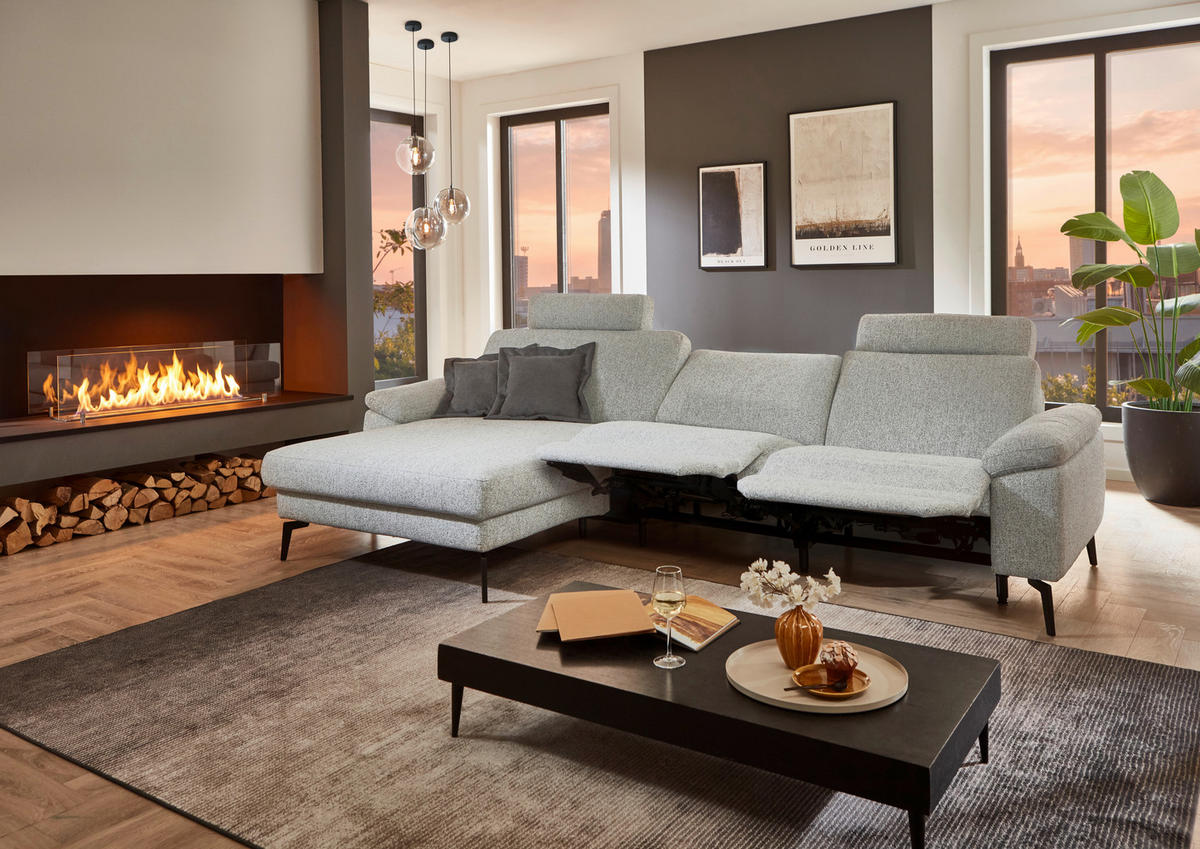 ECKSOFA  in Chenille Silberfarben  171/309 cm  - Silberfarben/Schwarz, Design, Textil/Metall (171/309cm) - Valdera