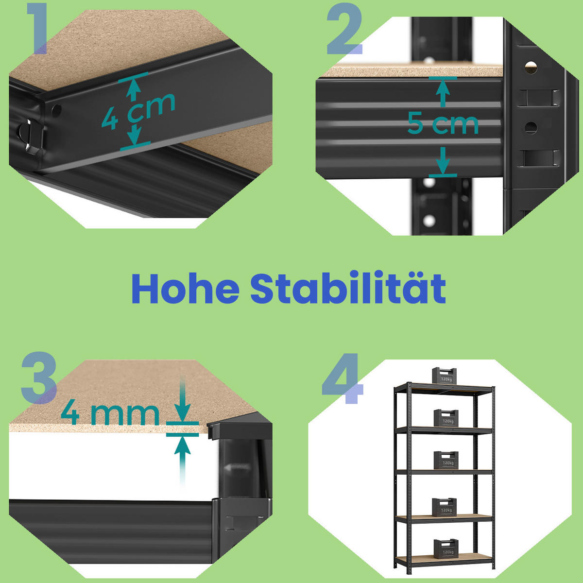 REGÁL NA TĚŽKÉ NÁKLADY - černá/světle hnědá, Basics, kov/kompozitní dřevo (120/200/60cm)