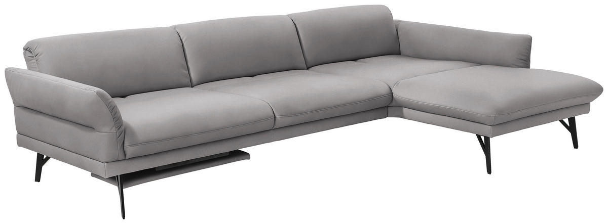 ECKSOFA in Echtleder Hellgrau  308/173 cm  - Anthrazit/Hellgrau, Design, Leder/Metall (308/173cm) - Joop!