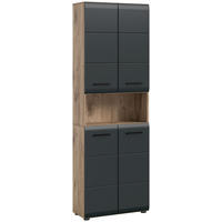 HOCHSCHRANK 60/185/30 cm  - Eiche dunkel/Schwarz, Basics, Holzwerkstoff/Kunststoff (60/185/30cm) - MID.YOU