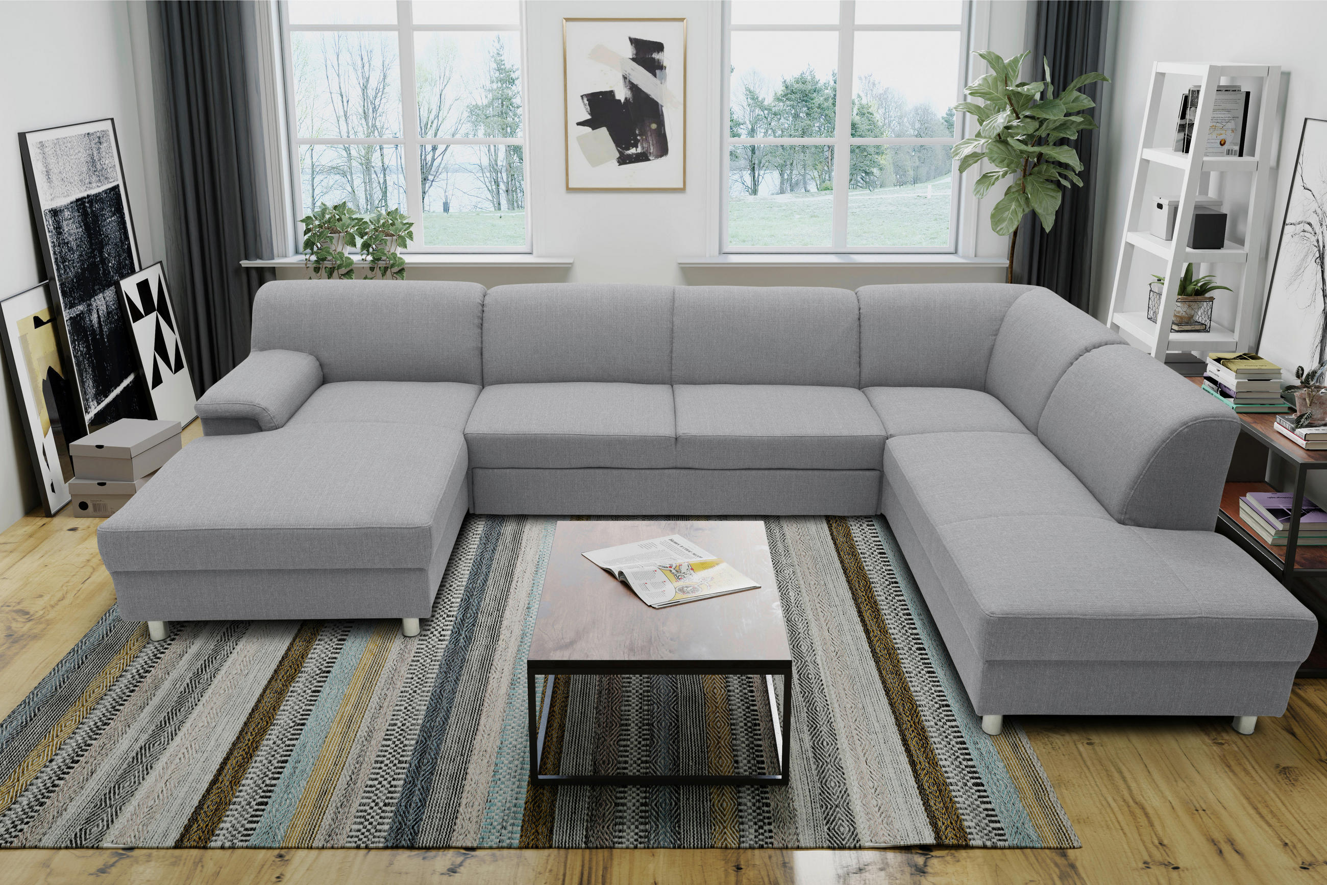 WOHNLANDSCHAFT Silberfarben Webstoff - Chromfarben/Silberfarben, KONVENTIONELL, Textil/Metall (150/308/194cm)