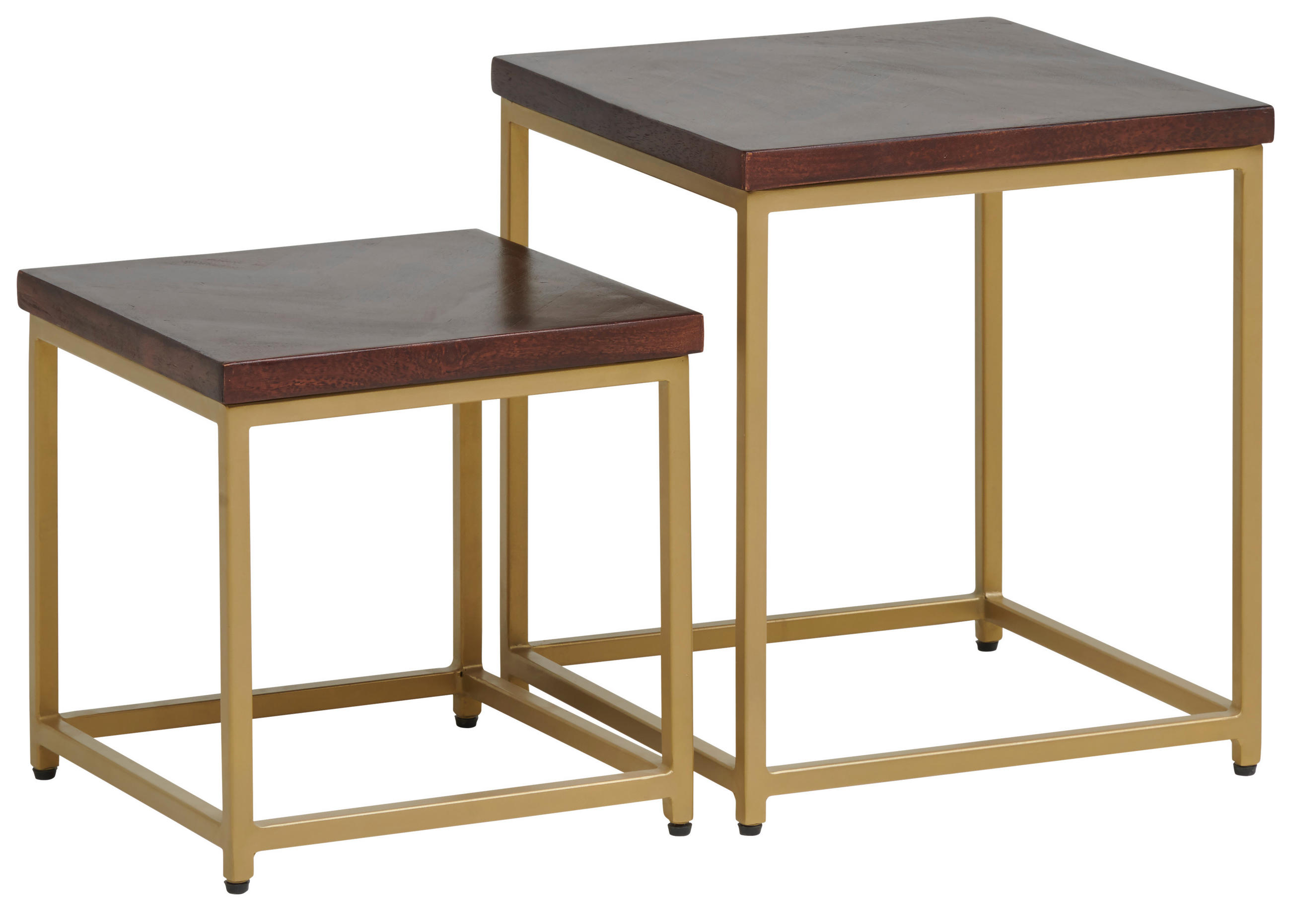 BEISTELLTISCHSET Mangoholz vollmassiv quadratisch Goldfarben, Walnussfarben  - Goldfarben/Walnussfarben, Design, Holz/Metall (36/31/40/30/36/31cm) - MID.YOU