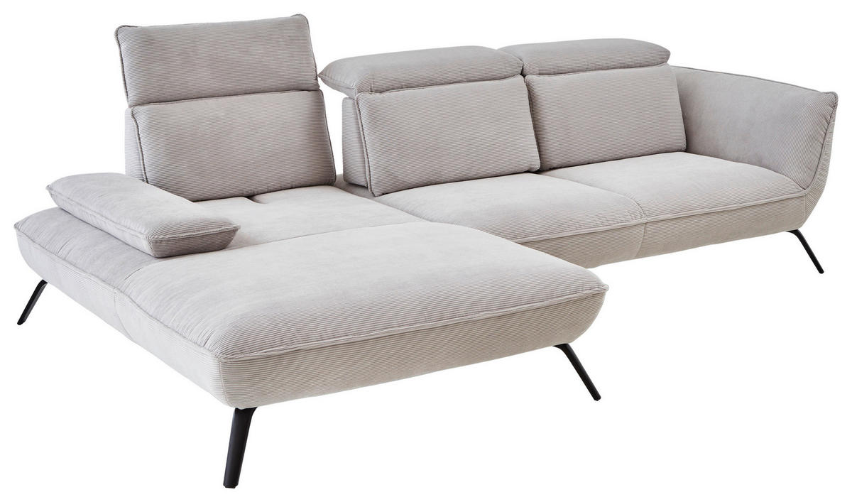 ECKSOFA Hellgrau Cord  - Hellgrau/Schwarz, Design, Textil/Metall (196/301cm) - Moderano