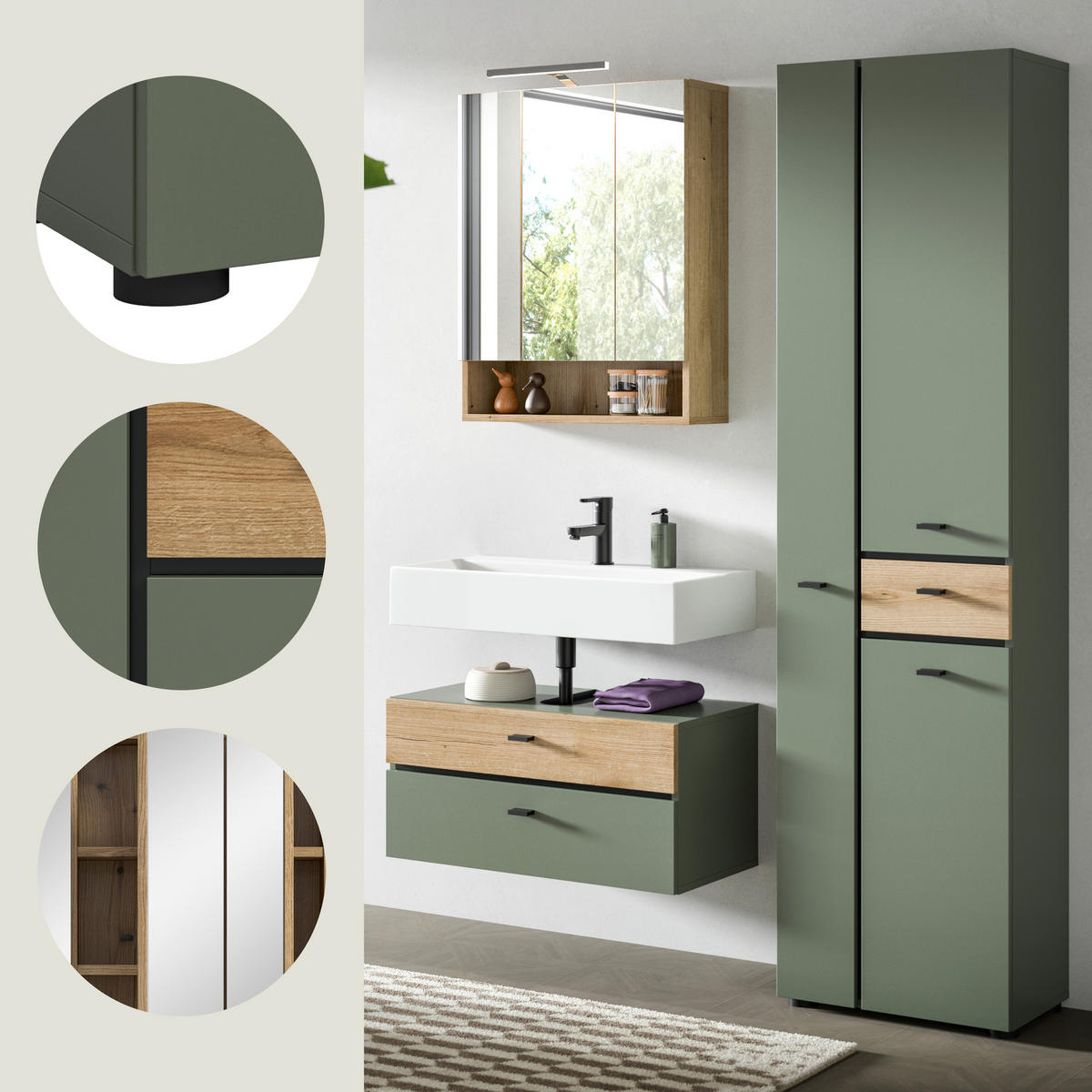 BADRUM 126 cm  - grön/svart, Trend, trämaterial/glas (126cm) - MID.YOU