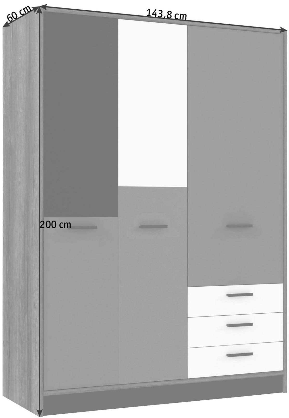 OMARA ZA OBLAČILA, siva, zelena, črna, bela, barve hrasta  - siva/črna, Design, kovina/umetna masa (144/200/60cm) - Carryhome