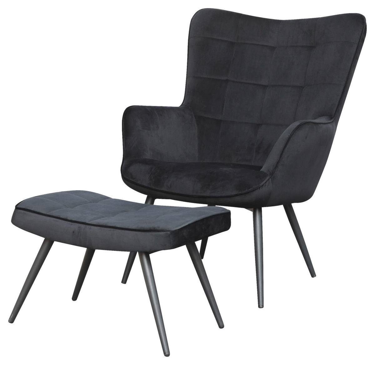 SESSELSET in Samt Schwarz  - Schwarz, MODERN, Holzwerkstoff/Textil (72/60/97/39/80/41cm) - MID.YOU