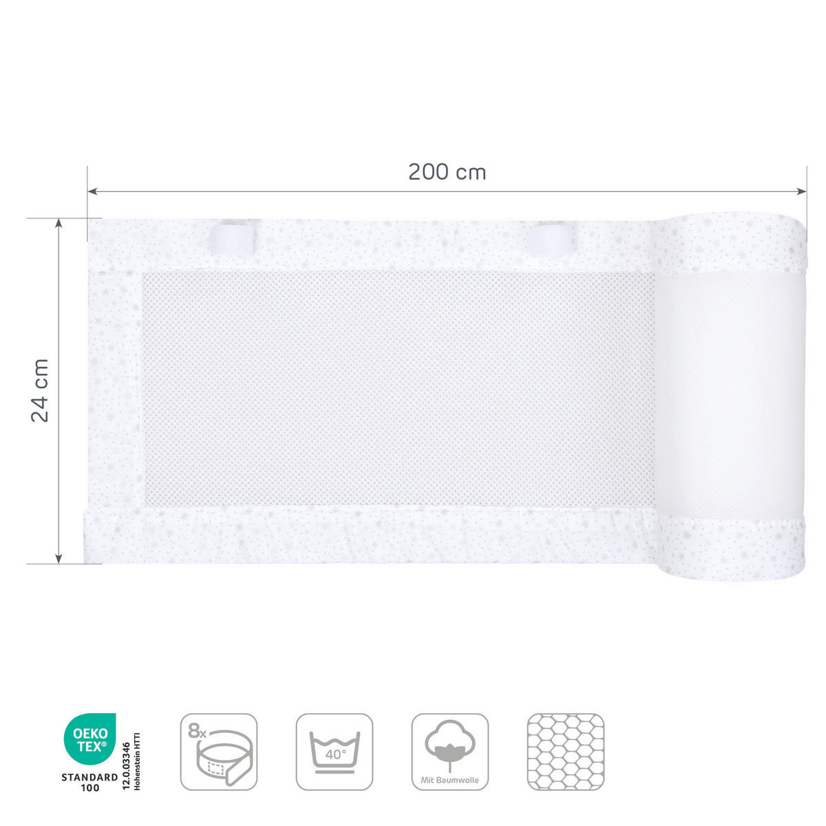 NESTCHEN babybay Nestchen 3D Mesh  - Weiß, Basics, Naturmaterialien (200/24/2cm) - Tobi