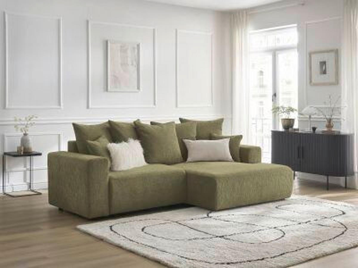 ECKSOFA Ottomane rechts  ATILLA Grün Struktur  - Schwarz/Grün, MODERN, Kunststoff/Textil (244/149cm)
