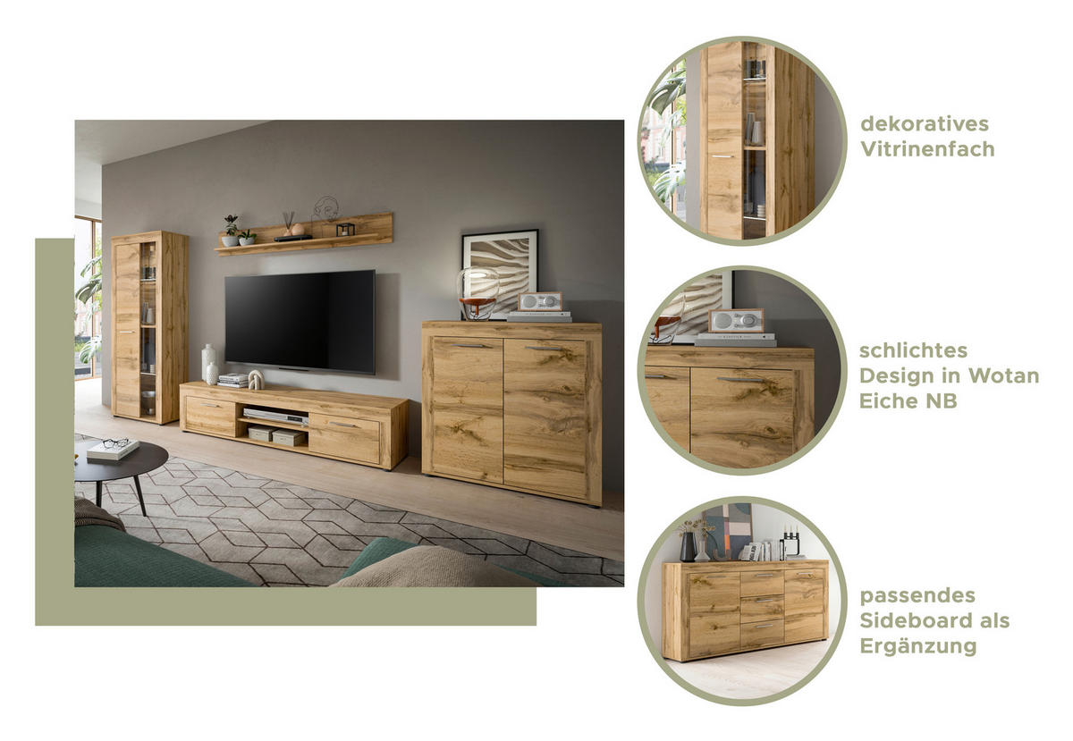 SIDEBOARD Jam  in 125/80/35 cm  - Eiche Wotan/Silberfarben, Design, Holzwerkstoff/Kunststoff (125/80/35cm) - MID.YOU