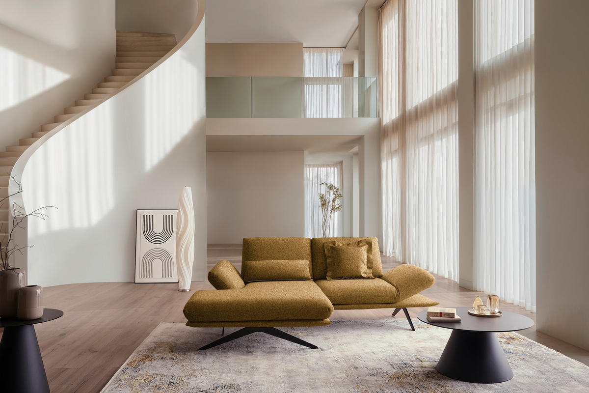 ECKSOFA  in Flachgewebe Currygelb  155/234 cm  - Currygelb/Schwarz, Design, Textil/Metall (155/234cm) - Dieter Knoll