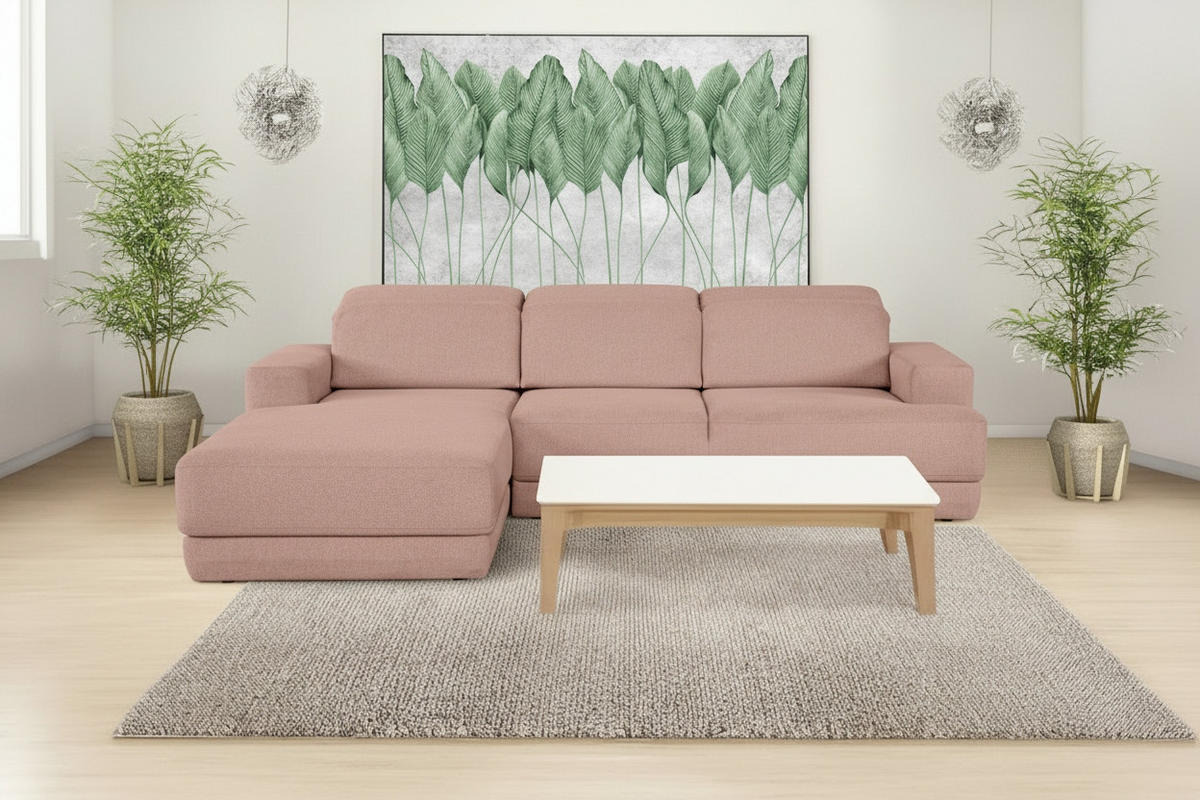 ECKSOFA Rosa Webstoff  - Schwarz/Rosa, Design, Kunststoff/Textil (204/293cm) - MID.YOU