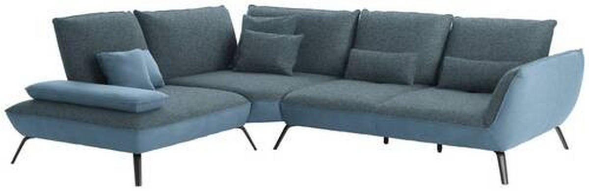 ECKSOFA in Flachgewebe Blau  - Blau/Schwarz, Design, Textil/Metall (250/310cm) - Moderano