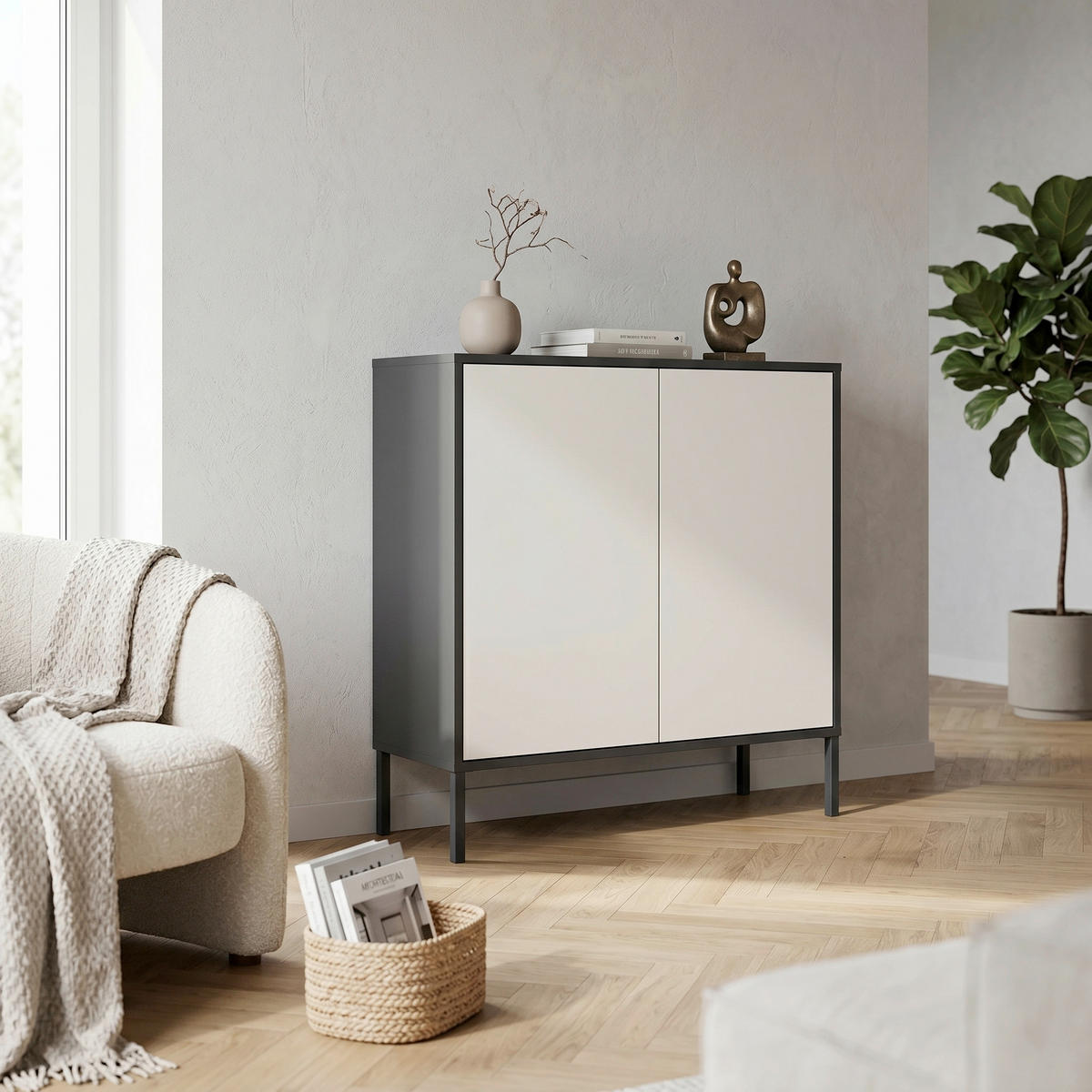 KOMMODE Mailand Typ 4 + MF, 79/86/33 cm,  - Anthrazit/Weiß, MODERN, Holzwerkstoff/Metall (79/86/33cm) - MID.YOU