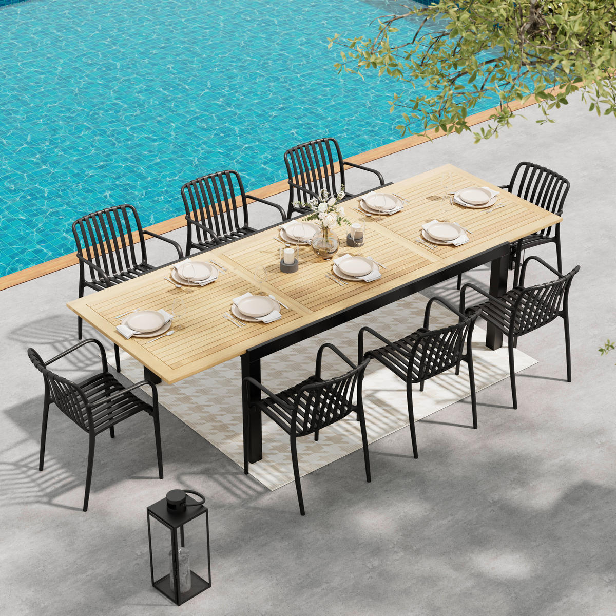 GARTENTISCH Holz, Metall Anthrazit, Naturfarben rechteckig  - Anthrazit/Naturfarben, Modern, Holz/Metall (200-300/76/110cm) - Ambia Garden