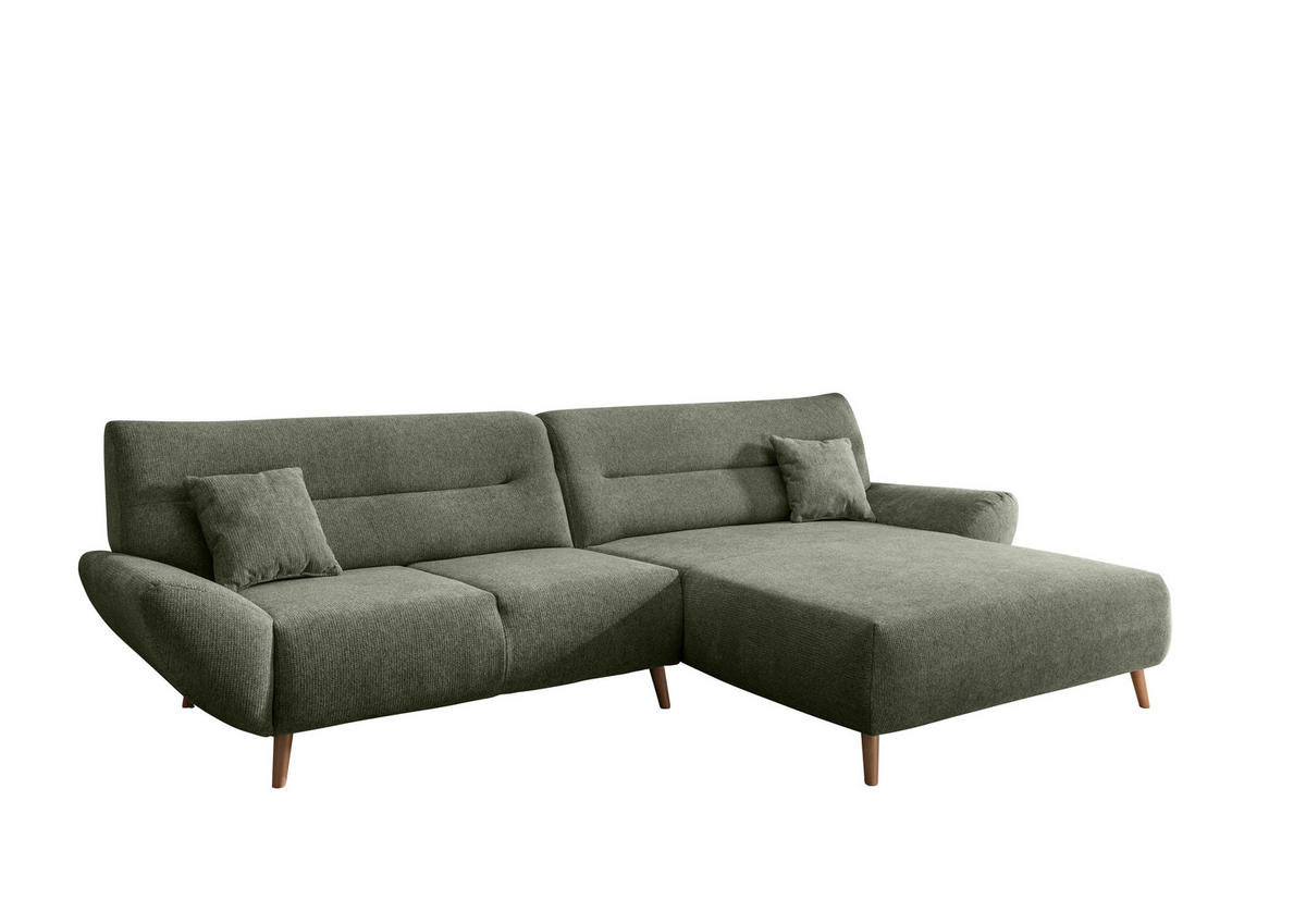 ECKSOFA in Chenille Dunkelgrün  - Wildeiche/Dunkelgrün, Modern, Holz/Textil (290/166cm) - MID.YOU