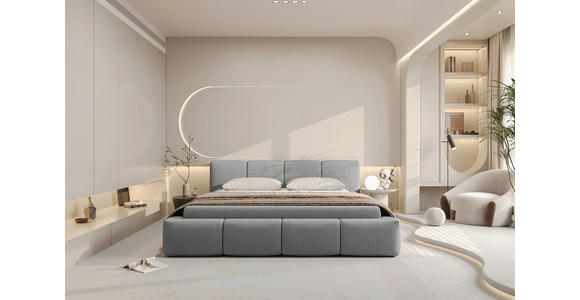 POLSTERBETT 200/200 cm,  in Silberfarben, Lattenrost, Bettkasten,  - Silberfarben/Schwarz, Design, Holz/Textil (200/200cm) - Xora