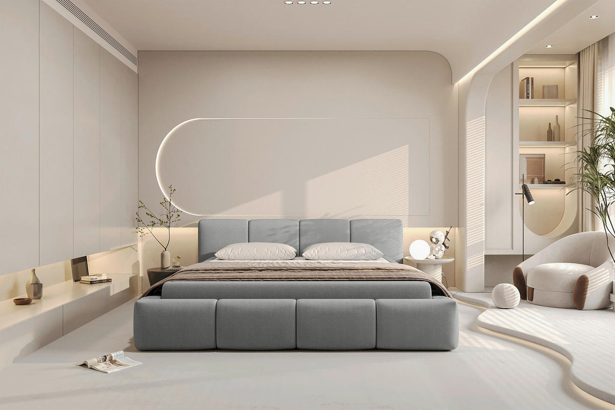 POLSTERBETT 180/200 cm,  in Silberfarben, Lattenrost, Bettkasten,  - Silberfarben/Schwarz, Design, Holz/Textil (180/200cm) - Xora