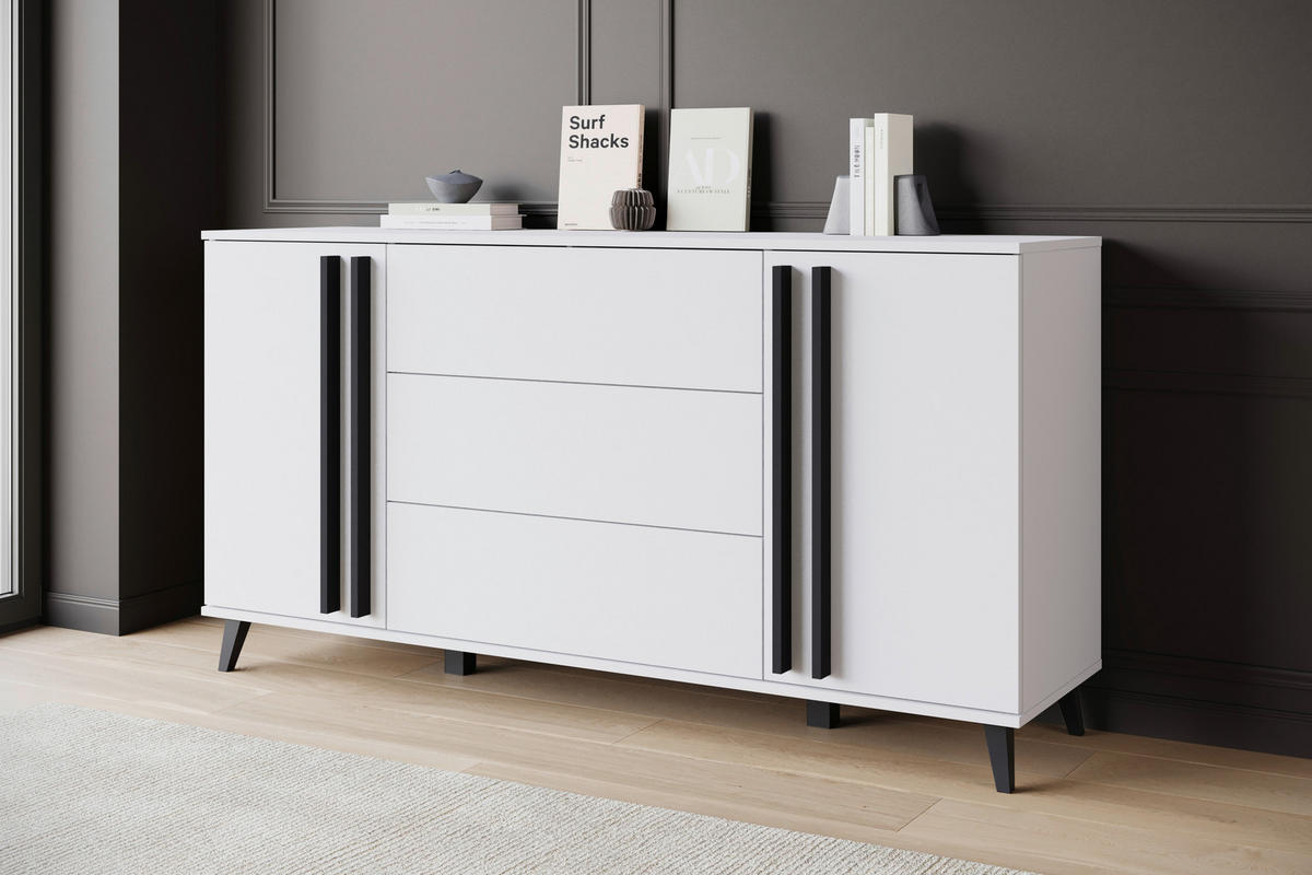 ŠIROKÁ KOMODA, bílá, 150/77,8/39,5 cm - bílá/černá, Trend, kompozitní dřevo/plast (150/77,8/39,5cm) - P & B