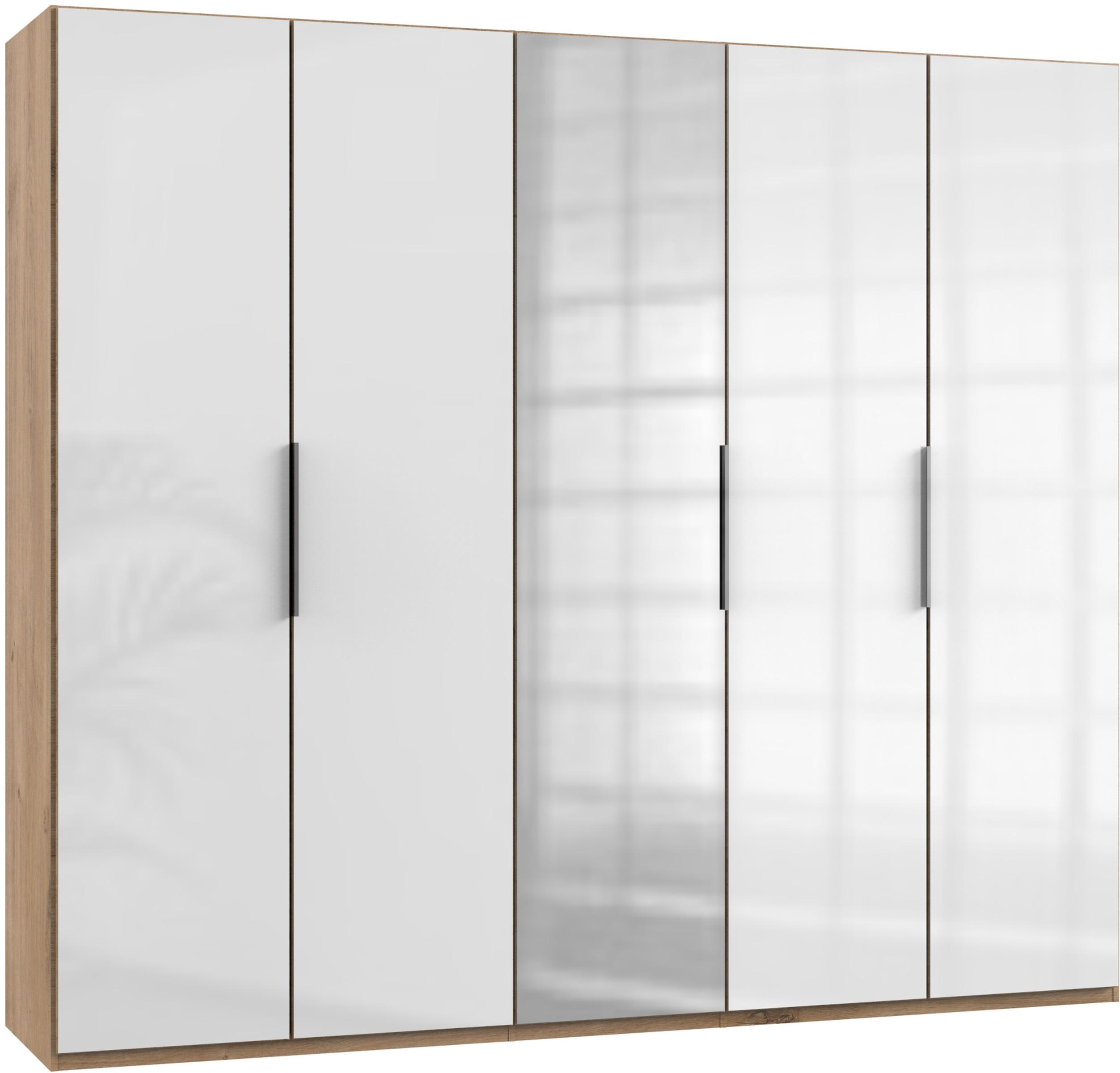 DREHTÜRENSCHRANK 250/216/58 cm 5-türig Weiß, Eichefarben  - Chromfarben/Eichefarben, MODERN, Glas/Holzwerkstoff (250/216/58cm) - MID.YOU