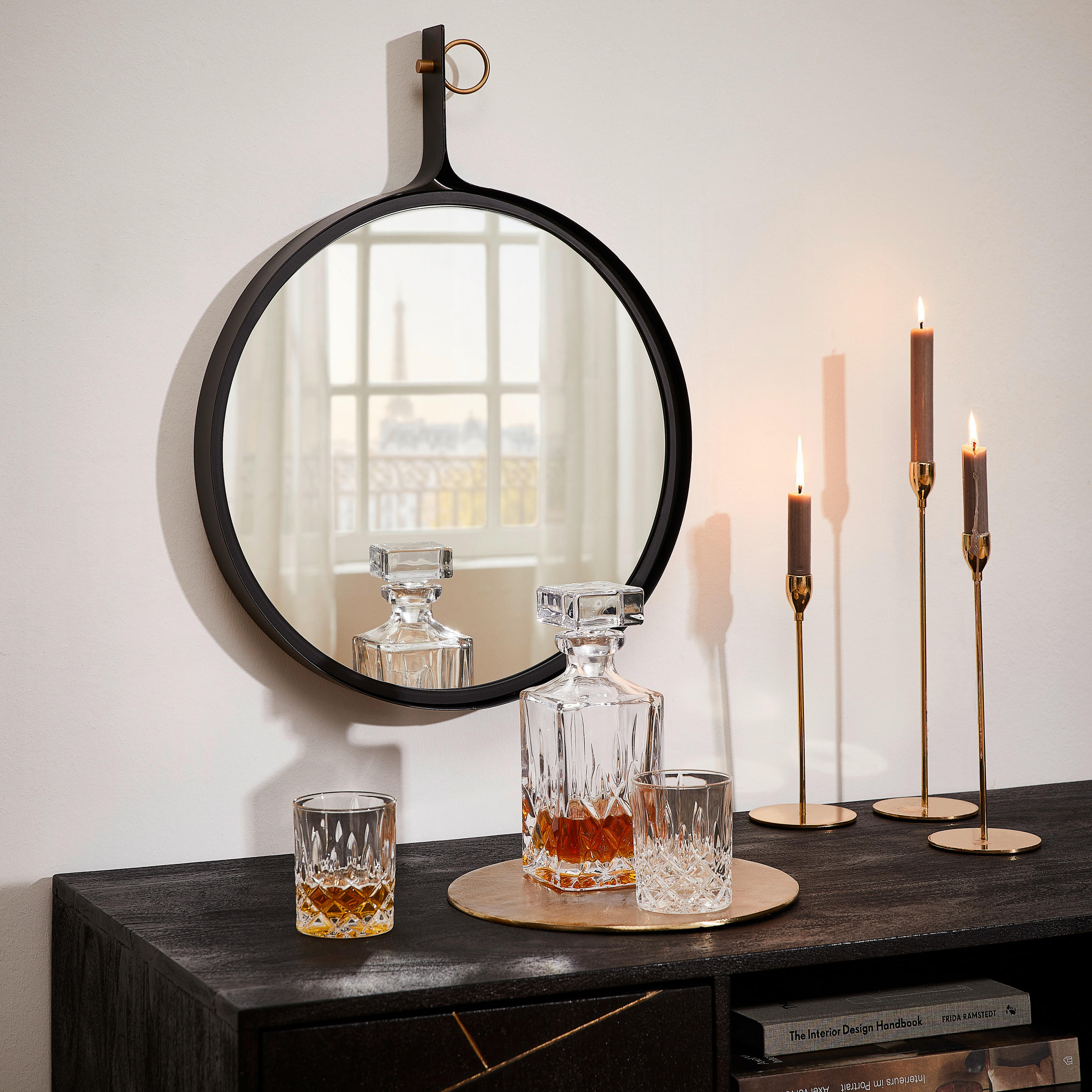 WANDSPIEGEL 46/61/4 cm    in rund  - Schwarz, Trend, Glas/Metall (46/61/4cm)