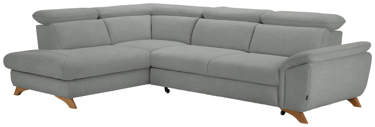 ECKSOFA in Flachgewebe Hellgrau  - Eichefarben/Hellgrau, Modern, Holz/Textil (212/287cm) - Valnatura