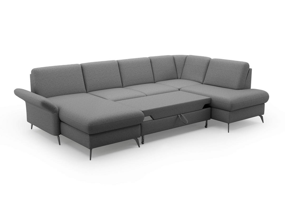 WOHNLANDSCHAFT Dunkelgrau Flachgewebe  - Dunkelgrau/Schwarz, KONVENTIONELL, Textil/Metall (164/314/195cm) - Sit & More