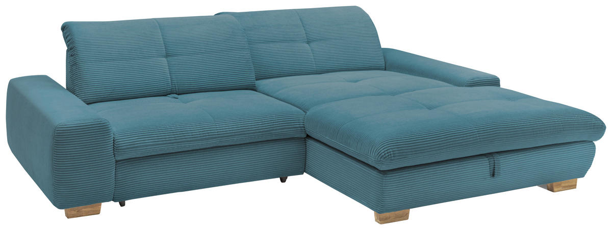 ECKSOFA Blau Cord  - Blau/Eichefarben, Design, Holz/Textil (276/198cm) - SetOne by Musterring
