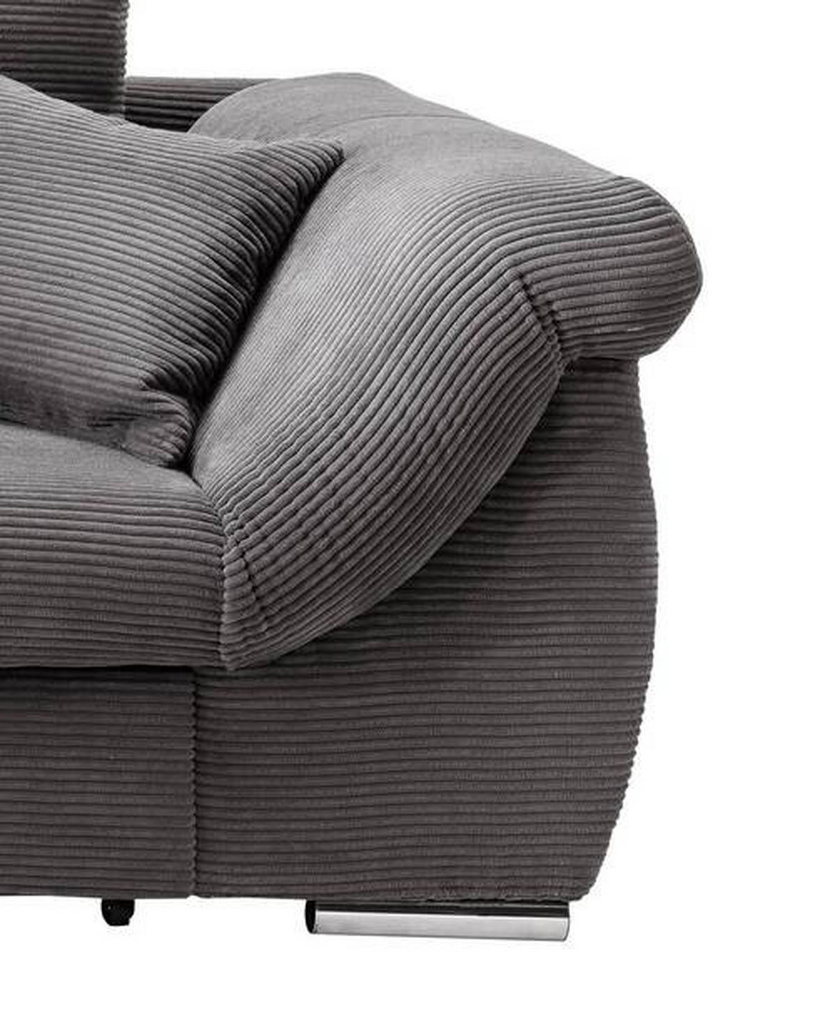 ECKSOFA in Cord Grau  - Chromfarben/Grau, Modern, Holz/Textil (188/302cm) - MID.YOU