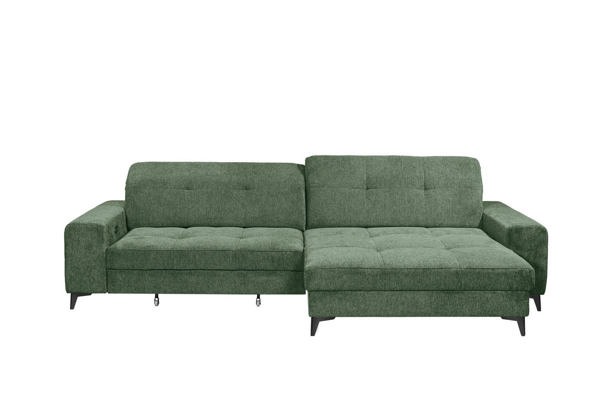 ECKSOFA SORELLA Dunkelgrün Mikrovelours Kopfteilverstellung, Sitztiefenverstellung  - Dunkelgrün/Schwarz, Design, Kunststoff/Textil (328/182cm) - MID.YOU
