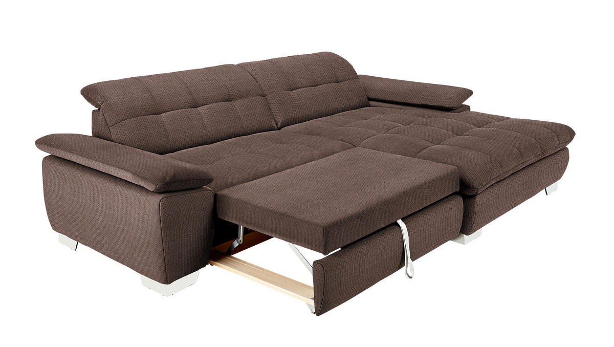 ECKSOFA in Mikrofaser Hellbraun  - Chromfarben/Hellbraun, Design, Textil/Metall (265/180cm) - Carryhome