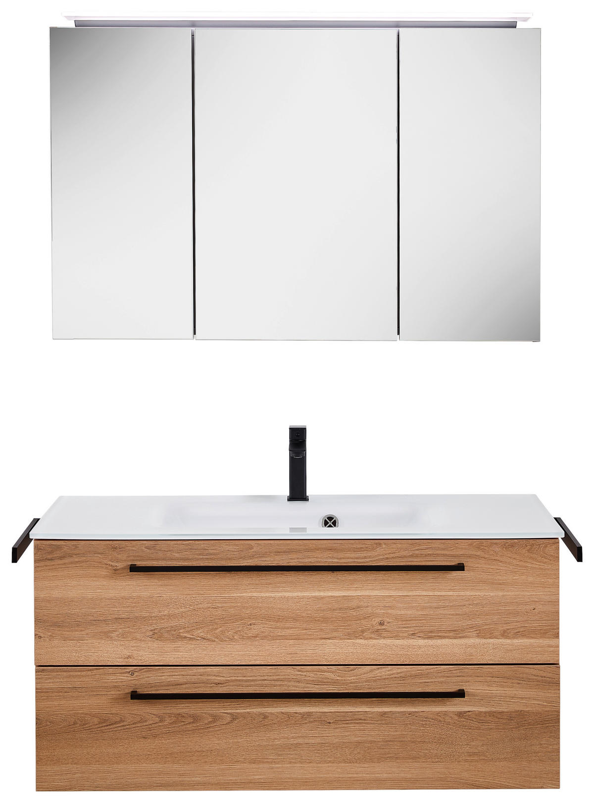 BADEZIMMER 3-teilig  in 101,2 cm  - Eichefarben/Schwarz, KONVENTIONELL, Glas/Holzwerkstoff (101,2cm) - Novel