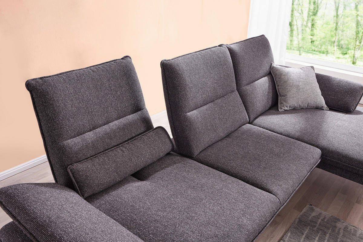 ECKSOFA Webstoff Anthrazit  - Chromfarben/Anthrazit, Design, Textil/Metall (291/164cm) - Chilliano