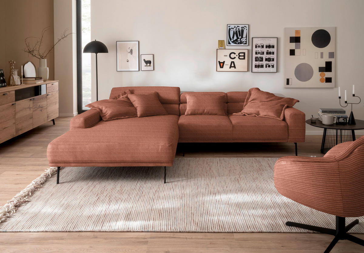 ECKSOFA Cord Rostfarben  - Rostfarben/Schwarz, Design, Textil/Metall (215-217/293cm) - Schöner Wohnen