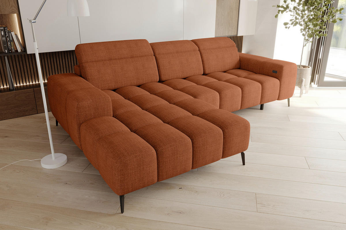 ECKSOFA Rostfarben Flachgewebe Rücken echt, Kopfteilverstellung, Sitztiefenverstellung  - Rostfarben/Schwarz, KONVENTIONELL, Kunststoff/Textil (171/273cm) - Carryhome