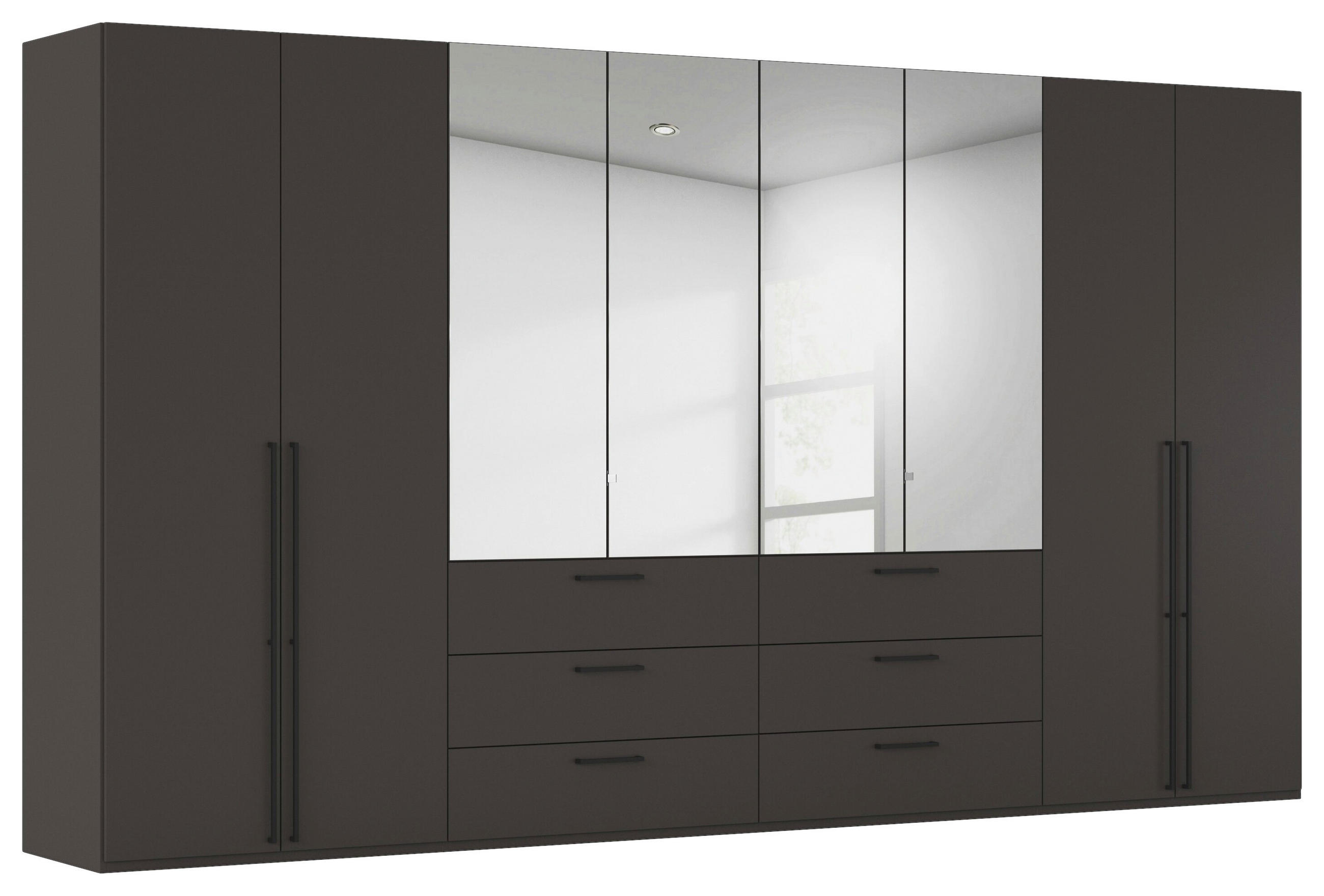 DREHTÜRENSCHRANK 400/235/61 cm,  in Graphitfarben, 8-türig  - Chromfarben/Schwarz, Basics, Glas/Holzwerkstoff (400/235/61cm) - Novel