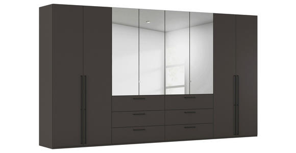 DREHTÜRENSCHRANK 400/223/61 cm,  in Graphitfarben, 8-türig  - Chromfarben/Schwarz, Basics, Glas/Holzwerkstoff (400/223/61cm) - Novel