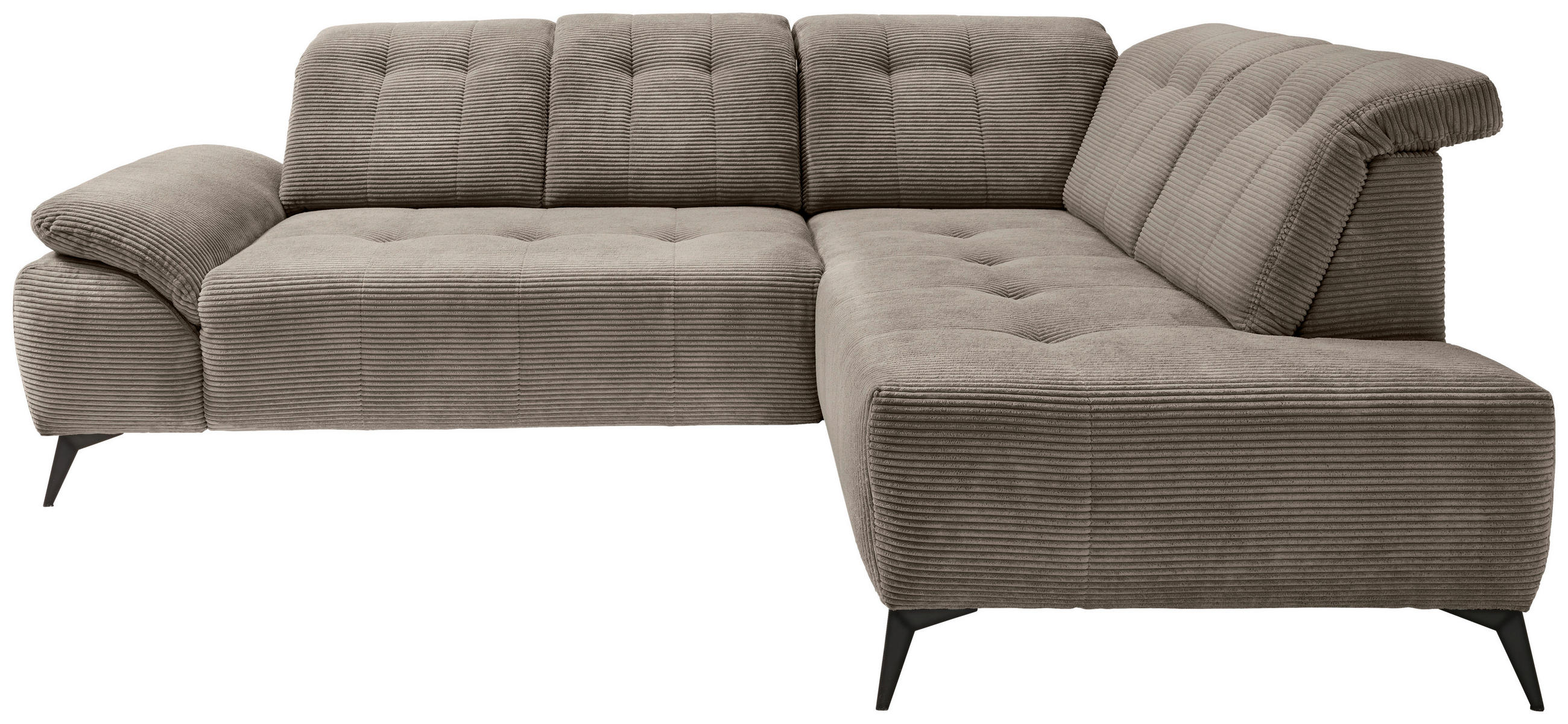 ECKSOFA Graubraun Cord Kopfteilverstellung, Sitzvorzug  - Graubraun/Schwarz, MODERN, Textil/Metall (272/200cm) - Livetastic