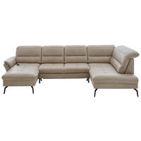WOHNLANDSCHAFT Beige Echtleder  - Beige/Schwarz, Design, Leder/Metall (181/336/206cm) - Beldomo Speed