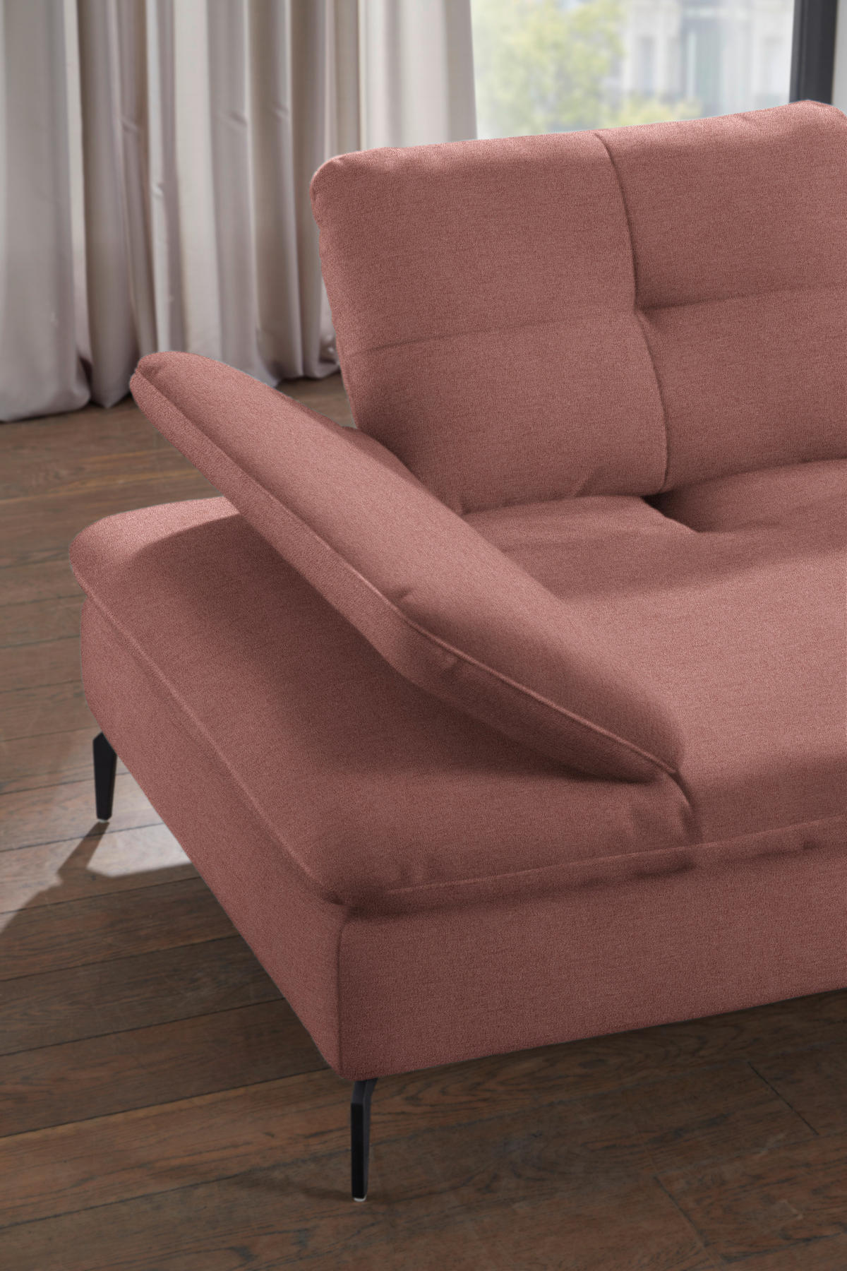 ECKSOFA in Flachgewebe Altrosa  - Schwarz/Altrosa, Design, Textil/Metall (344/157cm) - Chilliano