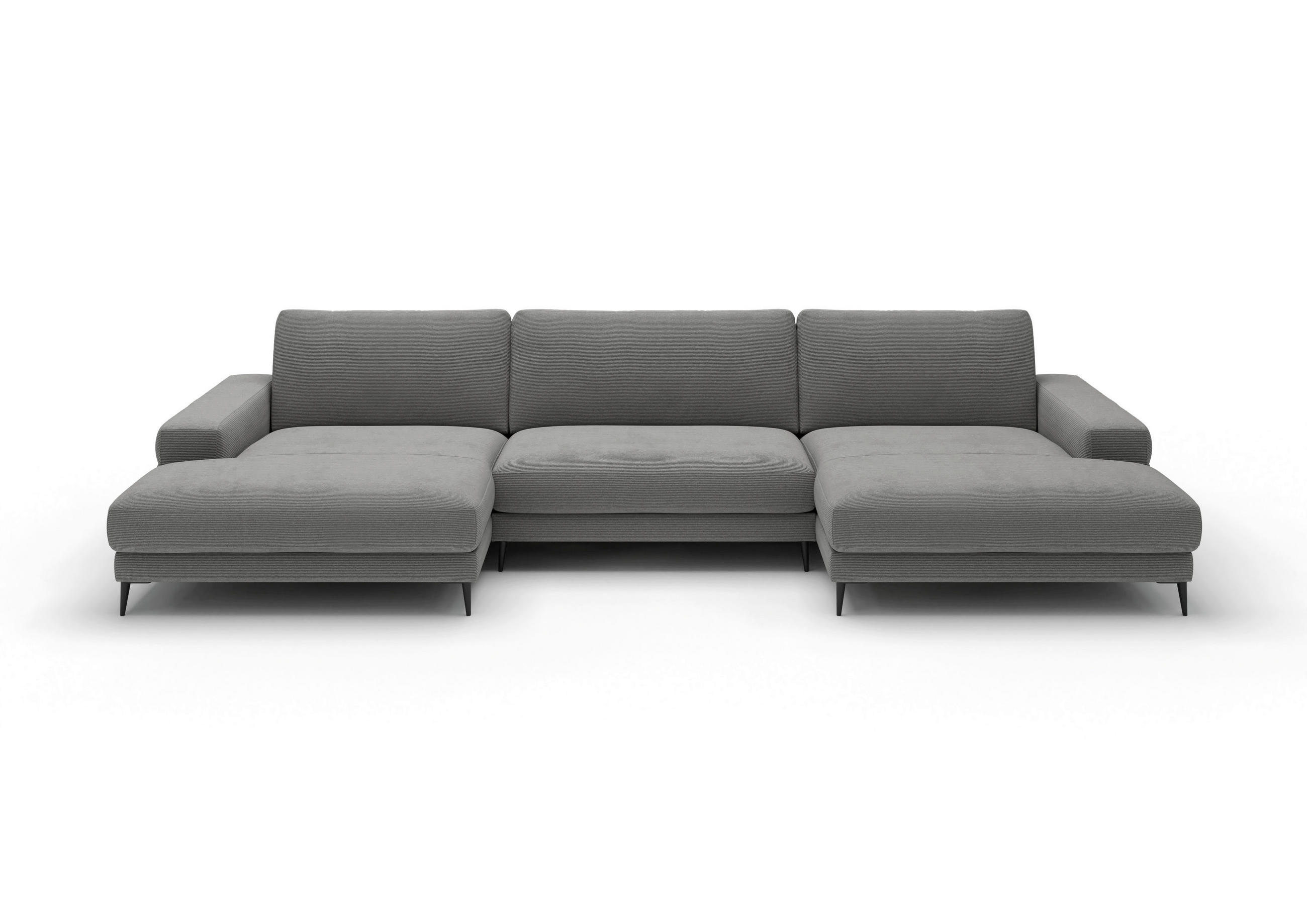 WOHNLANDSCHAFT Badia Base Grau Feincord  - Schwarz/Grau, Design, Textil/Metall (177/376/177cm) - Dieter Knoll