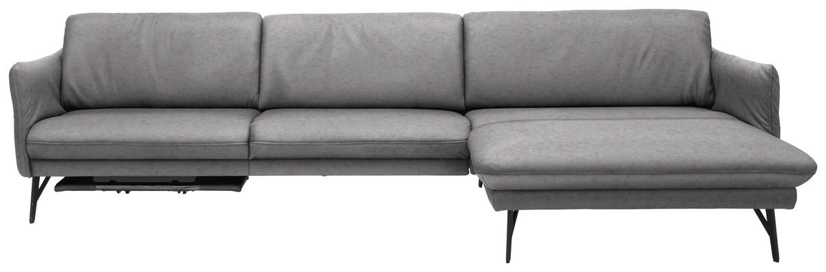 ECKSOFA in Echtleder Grau  - Anthrazit/Grau, Design, Leder/Metall (330/174cm) - Himolla