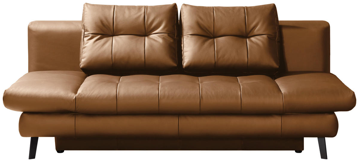 SCHLAFSOFA Cognac Echtleder  - Cognac/Schwarz, Design, Leder/Metall (209/94/94cm) - Novel