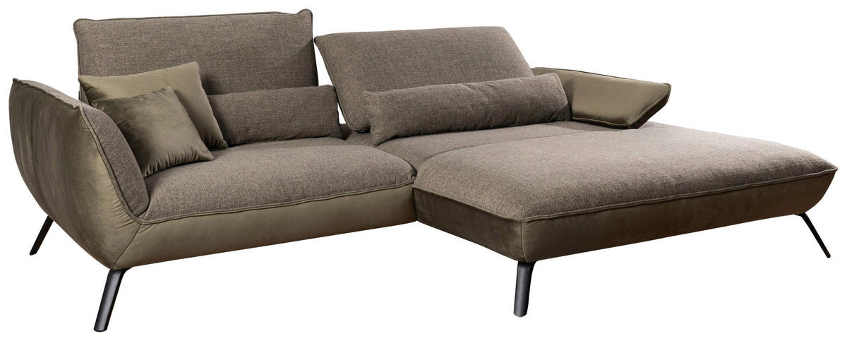 ECKSOFA in Flachgewebe Olivgrün  - Schwarz/Olivgrün, Design, Textil/Metall (273/191cm) - Moderano