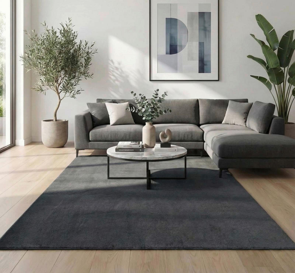 FLACHWEBETEPPICH Wohnzimmer 80/150 cm Madrid Anthrazit rechteckig  - Anthrazit, KONVENTIONELL, Textil (80/150cm) - Novel
