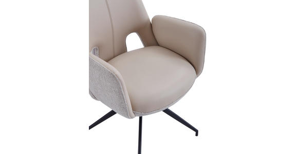 ARMLEHNSTUHL  Sitzfläche 360° drehbar, automatische Rückholfunktion Leinenoptik Echtleder  - Beige/Schwarz, Design, Leder/Textil (60/85/62cm) - Dieter Knoll