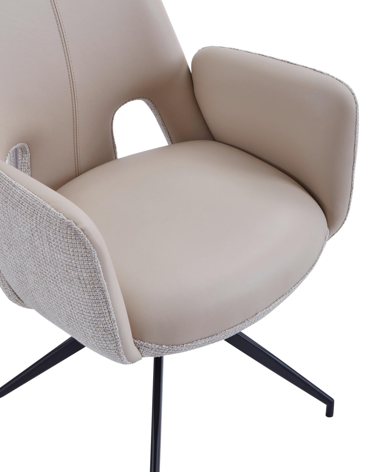 ARMLEHNSTUHL  Sitzfläche 360° drehbar, automatische Rückholfunktion Leinenoptik Echtleder  - Beige/Schwarz, Design, Leder/Textil (60/85/62cm) - Dieter Knoll