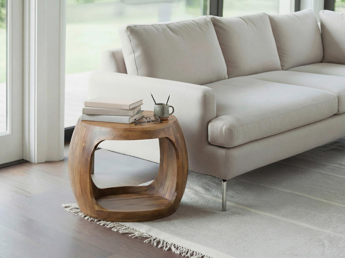 BEISTELLTISCH 50/50/40 cm WL7.432 Mangoholz massiv Braun rund  - Braun, Design, Holz (50/50/40cm) - MID.YOU