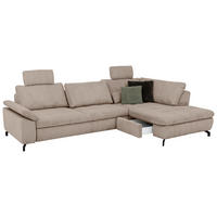 ECKSOFA in Cord, Velours Hellbraun  - Hellbraun/Schwarz, Design, Textil/Metall (291/197cm) - Beldomo Style