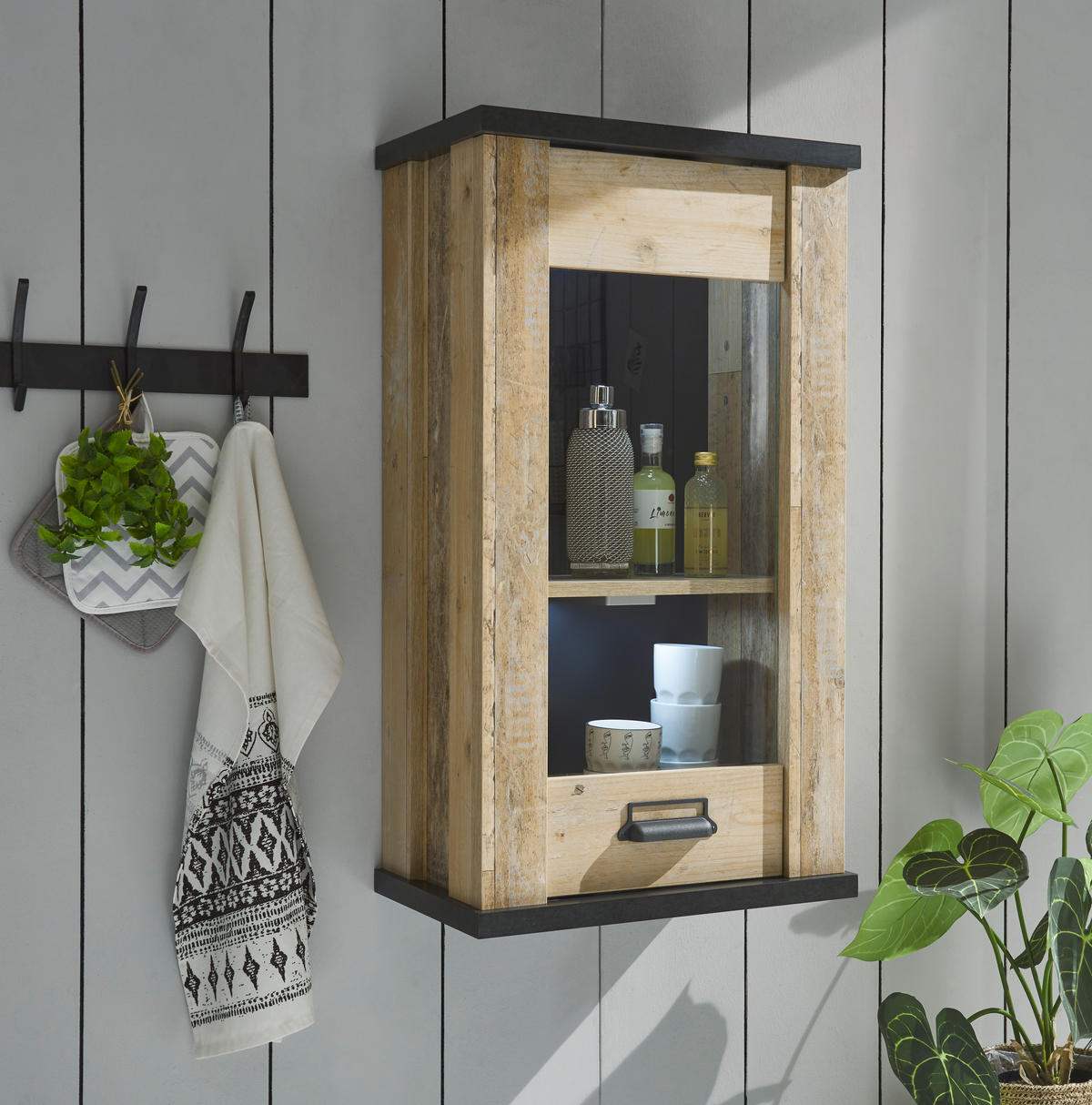 KÜCHENOBERSCHRANK 50/90/31 cm  in Anthrazit, Naturfarben  - Anthrazit/Schwarz, Trend, Glas/Holzwerkstoff (50/90/31cm) - MID.YOU
